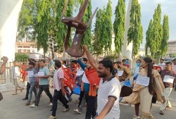 मधेश सरकारले २० सदस्य मन्त्रीमण्डलको विरोधमा जनकपुरमा कुर्सी जुलुश प्रदर्शन 